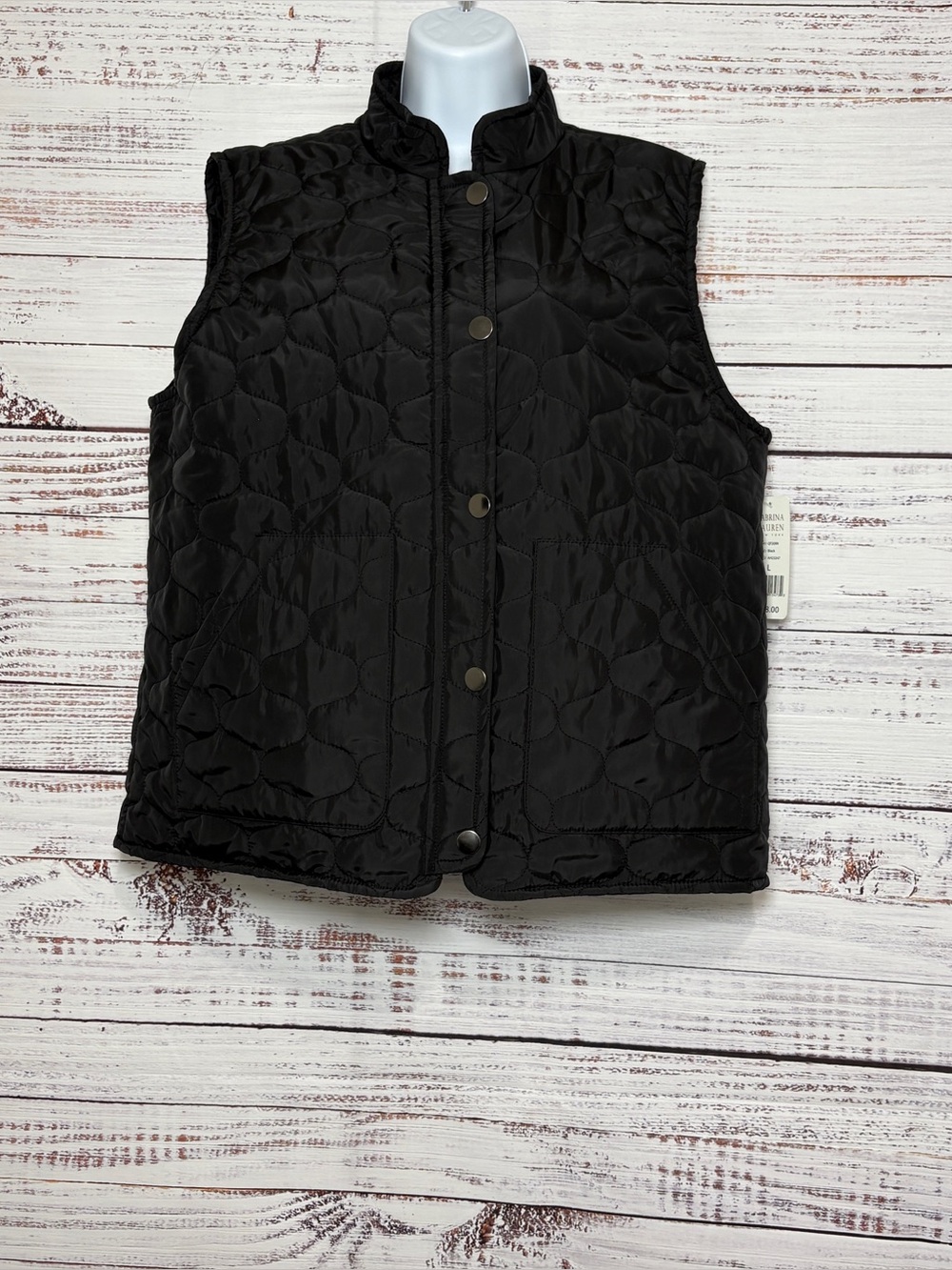 Sabrina Lauren New York Black Quilted Zipper Snap Vest